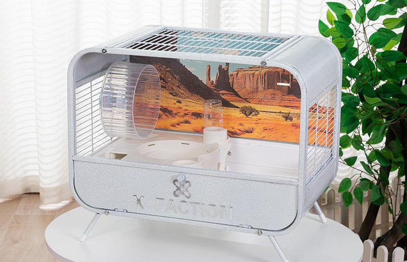50cm Hamster Cage Double-Layer Basic Cage Golden Hamster Nest Large Size Metal Hamster Cage Landscape Villa Style Breathable Anti-Chewing Anti-Escape