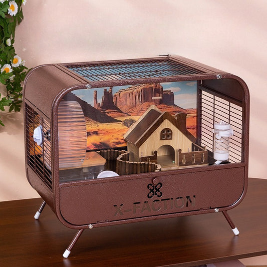 50cm Hamster Cage Double-Layer Basic Cage Golden Hamster Nest Large Size Metal Hamster Cage Landscape Villa Style Breathable Anti-Chewing Anti-Escape