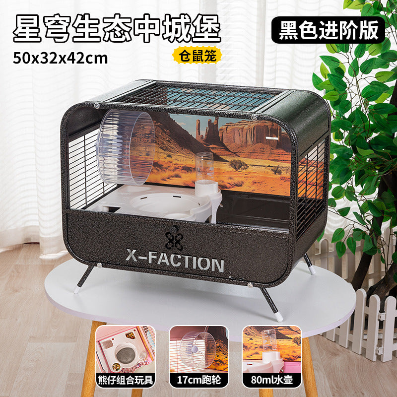 50cm Hamster Cage Double-Layer Basic Cage Golden Hamster Nest Large Size Metal Hamster Cage Landscape Villa Style Breathable Anti-Chewing Anti-Escape